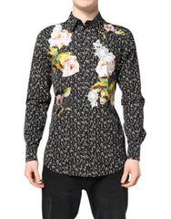 Dolce & Gabbana Black GOLD Floral Embroidery Formal Shirt