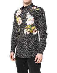 Dolce & Gabbana Black GOLD Floral Embroidery Formal Shirt