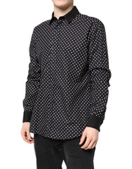 Dolce & Gabbana Black Polka Dot Cotton Formal Dress Shirt