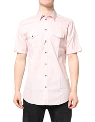 Dolce & Gabbana Pink Short Sleeves Cotton GOLD Casual Shirt