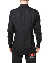 Dolce & Gabbana Black Floral Gold Cotton Dress Formal Shirt
