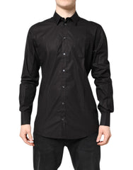 Dolce & Gabbana Black GOLD Cotton Dress Formal Shirt
