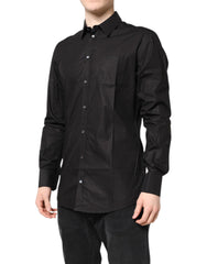 Dolce & Gabbana Black GOLD Cotton Dress Formal Shirt