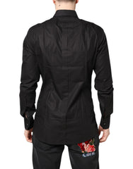 Dolce & Gabbana Black GOLD Cotton Dress Formal Shirt