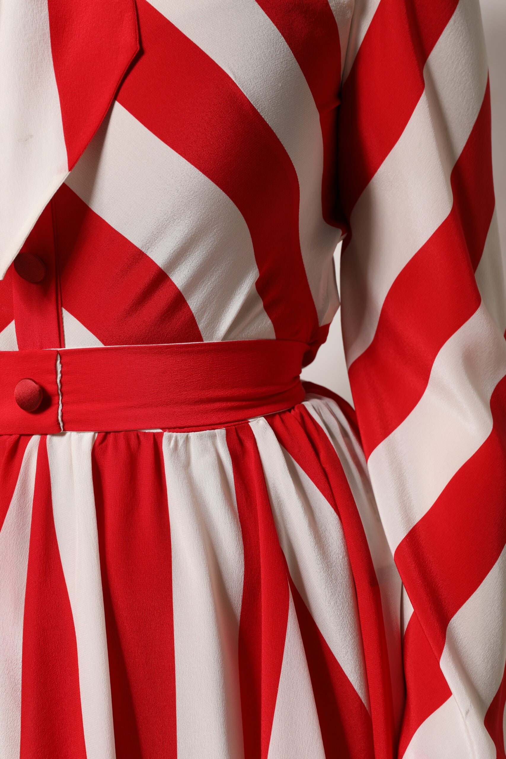 Dolce & Gabbana White Red Stripes Long Sleeves Mini Dress